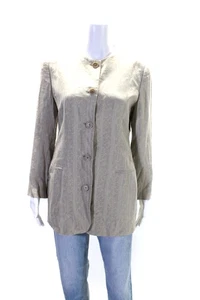 Blazer Top Joseph Abboud Mujer Abstracto Abotonado Cuello Redondo Beige Talla 38 EUR - Imagen 1 de 6