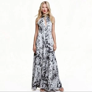 H&M Satin Maxi Dress Women’s 4 Silver Grey Halter Neck Tie Open Back Flowy Boho  - Picture 1 of 16