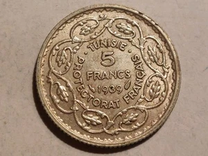 Münze Tunesien: 5 Francs 1939: Silber 0.680 - Bild 1 von 2