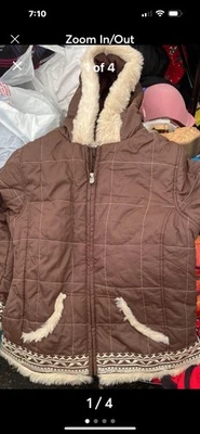 New Girls Arizona Brown Winter Jacket Coat Size 14 Appliqués Hood Retail $79.99 - Image 1 of 4