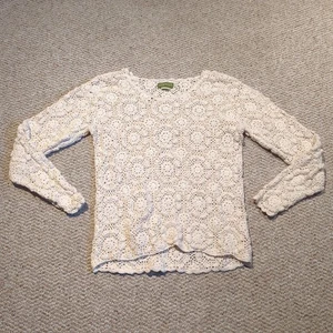 Vintage Esprit Crochet Sweater Medium Cream Open Knit Boho Chic Scalloped Hem - Picture 1 of 6