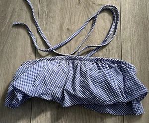 Top de bikini J Crew con volantes bandeau azul estampado de guinga correas acolchadas talla XXS - Imagen 1 de 7