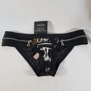 Victoria's Secret X Balmain Cheeky Medium schwarz Graffiti Reißverschluss Netz - Bild 1 von 4