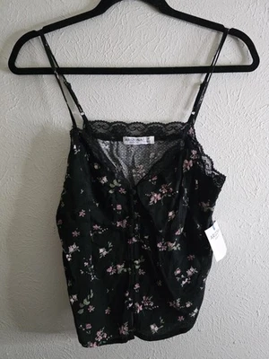 Arizona Jean Co Tank Top Womens Medium Black Floral Lace Trim Strappy NWT Cute - Image 1 of 4