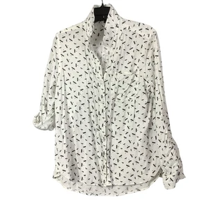 Large White Dragonfly Long Sleeve Button Closure Top by Velvet Heart - Picture 1 of 13