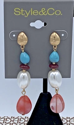 Pendientes colgantes lineales de cuentas mixtas en tono dorado Style & Co, gota de 3", NUEVOS $29,50 PRECIO DE VENTA SUGERIDO POR EL FABRICANTE Foto 1 de 4