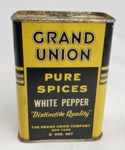 Vintage Antique Grand Union Spice Tin White Pepper Pure Spices Advertising Can - Picture 1 of 8