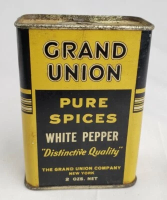 Vintage Antique Grand Union Spice Tin White Pepper Pure Spices Advertising Can - Image 1 of 4