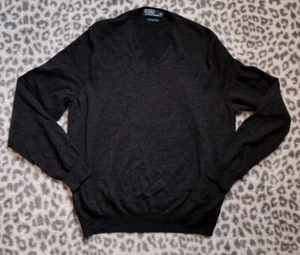 Polo Ralph Lauren Sweater Men XL Gray Merino Wool Pullover V Neck - Picture 1 of 8