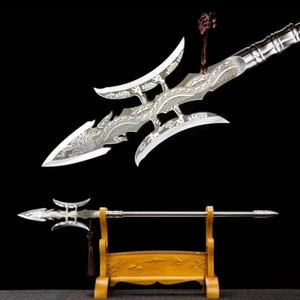 Practice Chinese Kung Fu Sword Wushu Spear Halberd Stainless Steel Blade 摩雲戟 - Picture 1 of 14