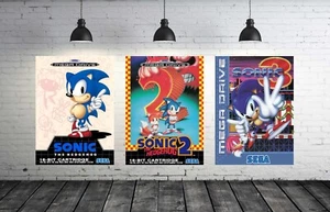 Sonic The Hedgehog 1 2 3 Sega Mega Drive Poster - Size A3 / A4 - Retro Gaming - Picture 1 of 7