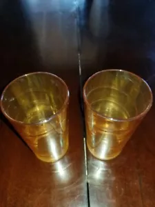 2 vasos de remolino de vidrio iridiscente CALÉNDULA vintage JEANETTE CARNIVAL - Imagen 1 de 2