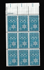Unused US Postage 9 Block 4 Cent Stamps VIII Winter Olympic Winter Games 1960 - Picture 1 of 2