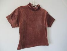 Expressions Girl's Size 14/16 Solid Brown Short Sleeve Ribbed Velour Blouse Top