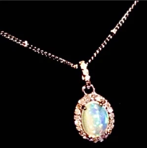 NEW Ethiopian Opal Black rhodium plated sterling silver Diamond Pendant Necklace - Picture 1 of 8