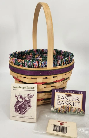 Longaberger 1996 Vintage Unstained Easter Basket~Liner~Protector~Card 11th Ed Cover