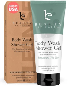 Beauty by Earth Peppermint Tea Tree Shower Gel 2 Pack - Moisturizing Body Wash - Picture 1 of 7