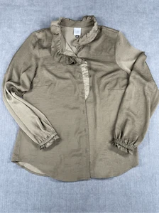 Cabi Blouse Womens M Olive Green Long Sleeve Ruffle Button Down Work Top - Picture 1 of 8