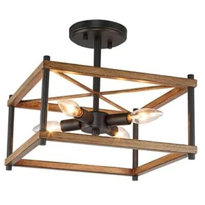 Semi Flush Mount Ceiling Light, Farmhouse Light Fixtures Ceiling with Faux - Picture 1 of 8