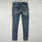 Miss Me JP578352 Skinny Jeans Damen Größe 26 blau Fleur de Lis Bling Stickerei