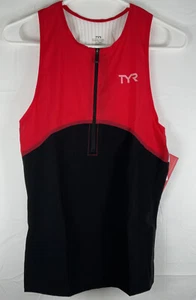 Neu mit Etikett Herren TYR Carbon Triathlon Tank Top ITU genehmigt 1/2 Reißverschluss rot & schwarz XS - Bild 1 von 6