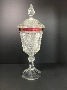 Indiana Glass Diamond Point Ruby Flash 15" Tall Candy Dish/Urn with Lid - Picture 1 of 5