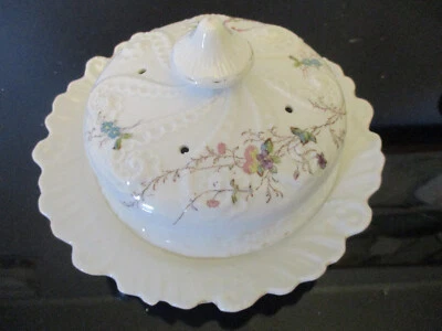 Antiguo servidor abovedado de panqueques de porcelana cabeza de violín helecho floral victoriano Foto 1 de 4