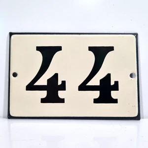 Vintage French Enamel House Number 44 Sign Black Beige Parisian Style - Picture 1 of 3
