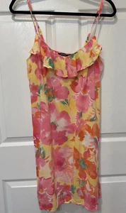 Vintage Ralph Lauren Spaghetti Strap Summer Sun Dress Size L Pink Floral - Picture 1 of 6