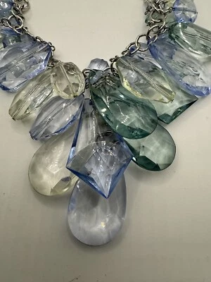 "Collar Vintage RJG Rocky Graziano Azul Lucita Cuelga Babero Tono Plata 17"" Regalo" Foto 1 de 4