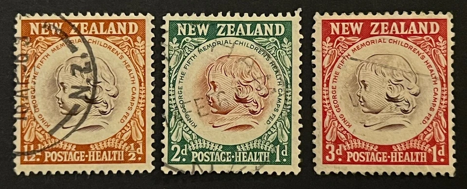 Travelstamps: 1955 New Zealand Stamps Sc #B46-B48  Children’s Health Used - Image 1 of 4