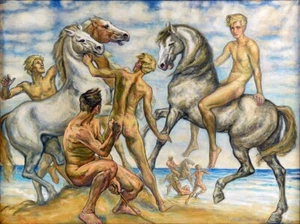 ERNST HILDEBRAND REITER AUF WEISSEM PFERD EXPRESSIONISMUS GICLÉE-DRUCK FEINE LEINWAND - Bild 1 von 4