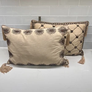 Borgata Baroque Fringe Throw Pillows Sequined & Beaded Accent Cushion Set Of 2 - Picture 1 of 17
