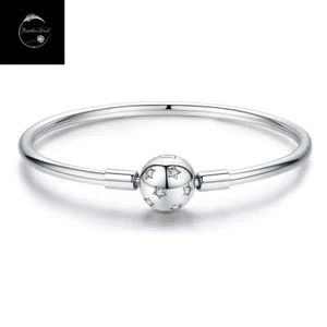 925 Sterling Silver Star Bangle Charm Bracelet 17cm Ladies Women Girls Daughter - Picture 1 of 16