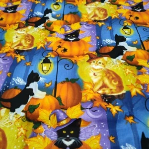  Melissa Dawn Halloween Fabric - Fairy Cats Costume Pumpkin - David Textiles YD - Picture 1 of 2