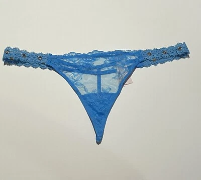 Victoria’s Secret String Thong Adjustable Panty VS Blue Lace Size M New - Image 1 of 2