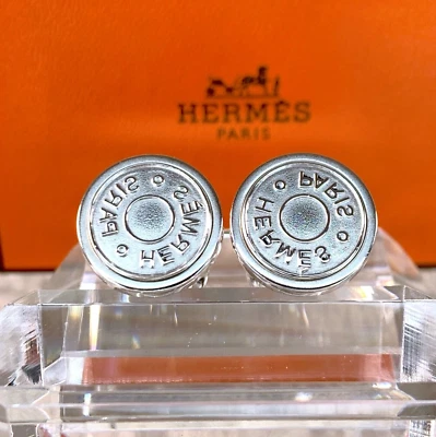 Hermes Paris 925 Sterling Silber Manschettenknöpfe Sellier mit Etui - Bild 1 von 4