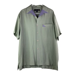 Nat Nast Mens M Shirt Green Silk Button Up Embroidered Fishing Trout Boat Fish - Picture 1 of 8