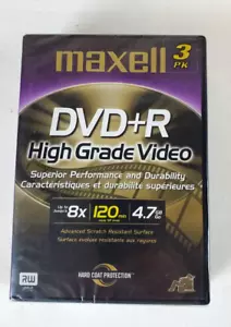 3 Pack Maxell DVD+R 120Min 4.7GB 8X High Grade Video Blank Disc + Cases - Picture 1 of 3