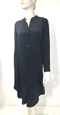 $398 Eileen Fisher  XXS Black Silk Mandarin Collar Shirt Dress Tunic NEW - Image 1 of 4
