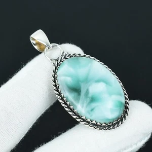 Natürlich Larimar Oval Edelstein Anhänger 925 Sterlingsilber Handgemacht Schmuck - Bild 1 von 4