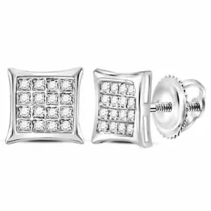 10k Weißgold Damen runde Diamant Quadrat Drachen Cluster Ohrstecker 1/10 cttw - Bild 1 von 1