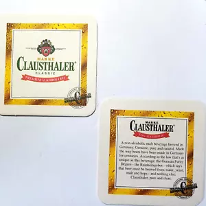Lote clásico de 2 montañas rusas de cerveza Marke Clausthaler 3 1/2" cuadradas - Imagen 1 de 3