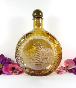 Iridescent YELLOW Glass Wheaton 1972 Candle SEASON GREETINGS Christmas Bottle 8" - Picture 1 of 6