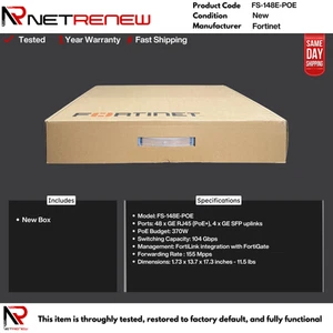 **NUOVO** Fortinet FS-148E-POE FortiSwitch switch 48 porte switch gestito - Foto 1 di 1