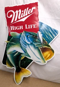 35,5" Miller Lite Bier Angeln Motiv große Öffnung Barsch geprägtes Blechschild - Bild 1 von 4