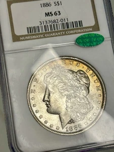 1886 Morgan Silver Dollar 1 $ NGC MS 63 CAC Green Bean Gold Toned Crescent - Bild 1 von 5