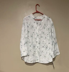 Alfred Dunner leichte Damenbluse weiß grün Blumenmuster Knopfleiste Größe 22 W - Bild 1 von 7