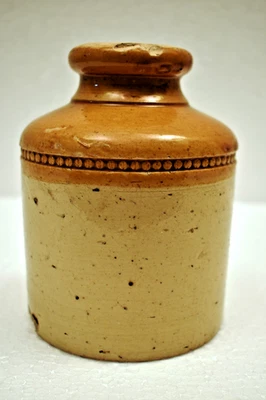 Antiguo tarro de mermelada de gres esmaltado marrón olla rústica granja cocina decoración - Imagen 1 de 4
