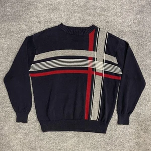 Roundtree & Yorke Ramie Crewneck Sweater Mens XL Navy Striped Pullover Geometric - Picture 1 of 8